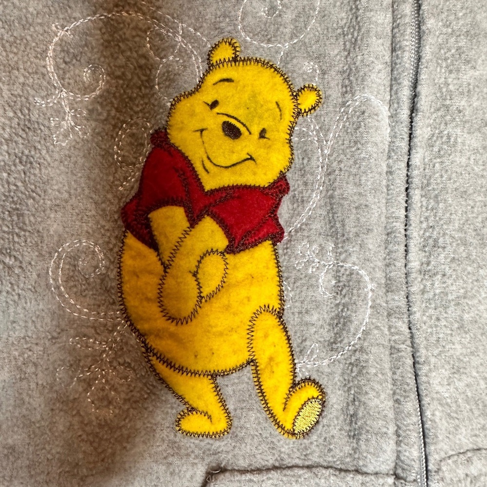 Disney Winnie the Pooh Gray Zip Up Hoodie Embroidered Applique Adult Small 4/6 - Picture 3 of 6